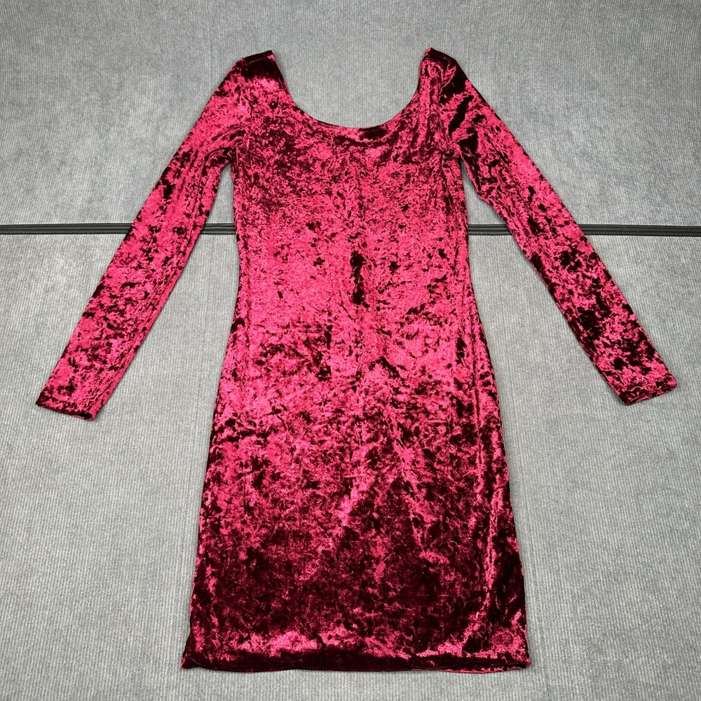 Love Ady Burgundy Red Crushed Velvet Long Sleeve Bodycon Mini Dress Medium Y2k
